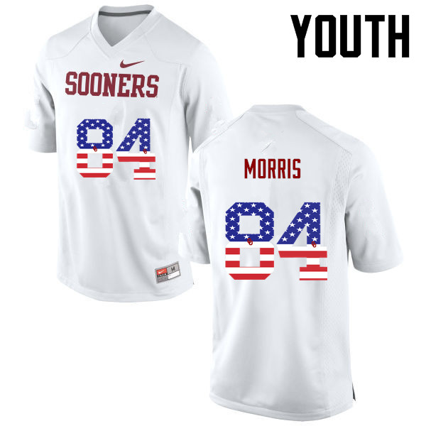 Youth Oklahoma Sooners #84 Lee Morris College Football USA Flag Fashion Jerseys-White - Click Image to Close